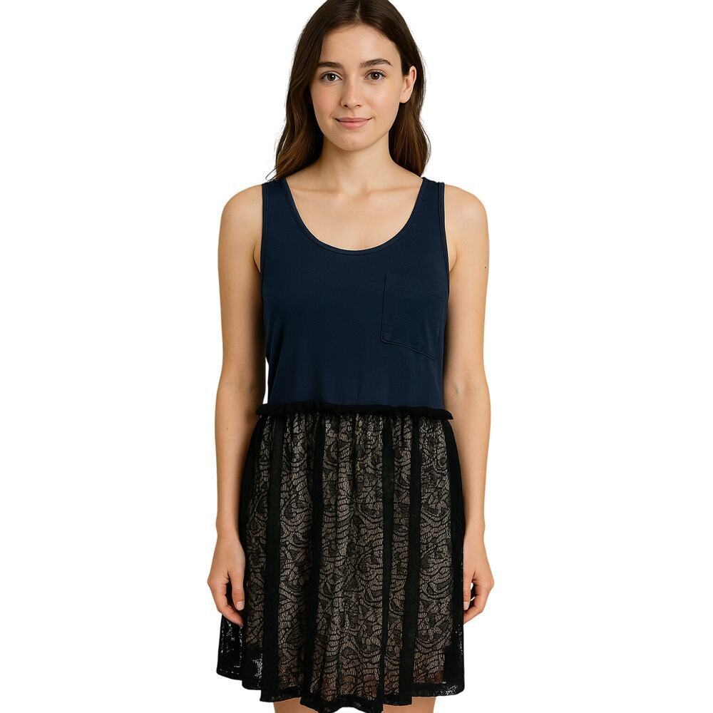 Lush sz L mixed media made in USA midi tank dress juniors lace trim coquette